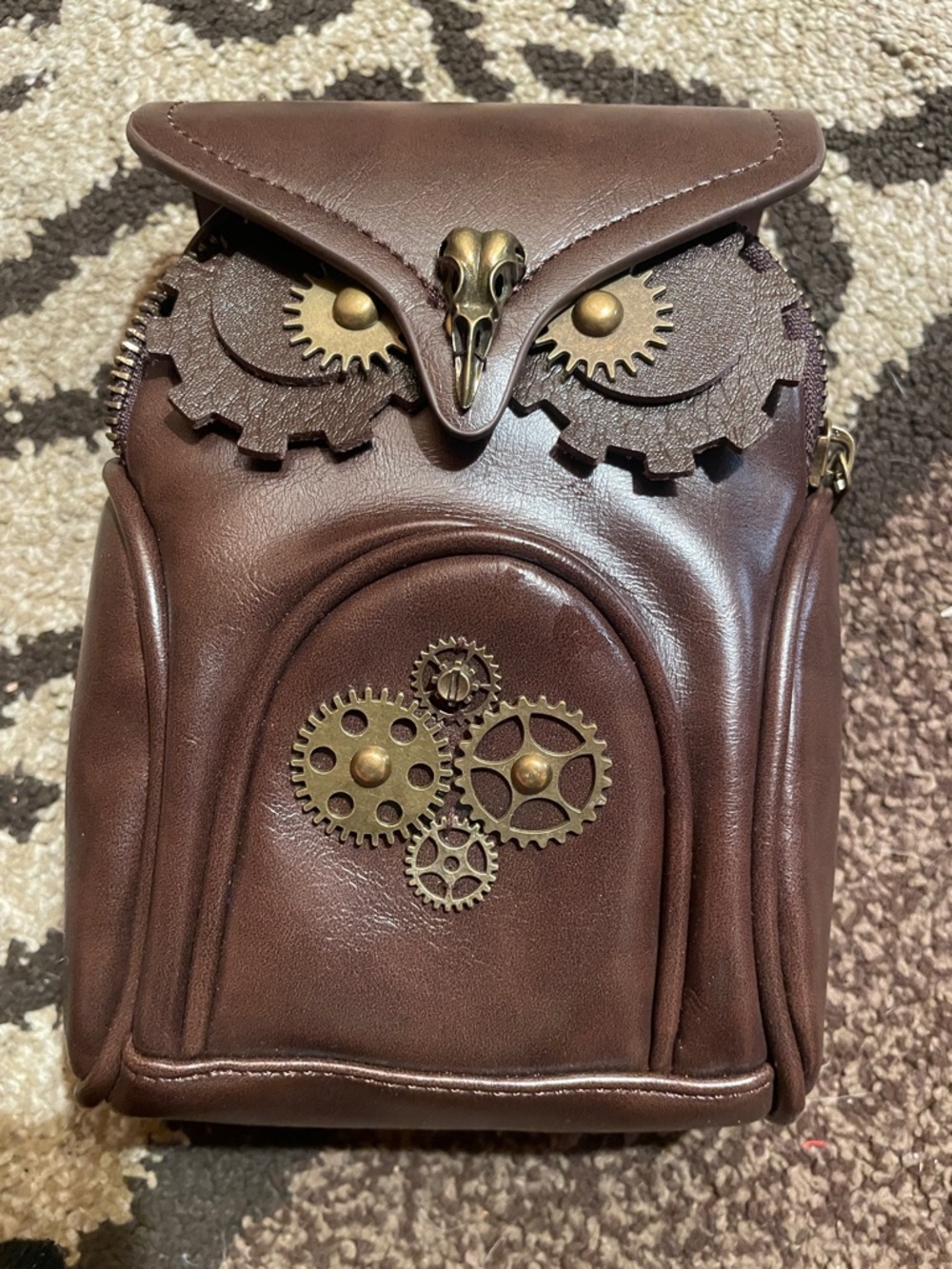 Steampunk Owl Gear Brown Crossbody Bag